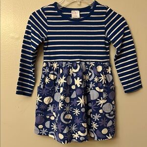 Hanna Andersson Blue and White Long Sleeve Cuffed Sleeve Casual Dress